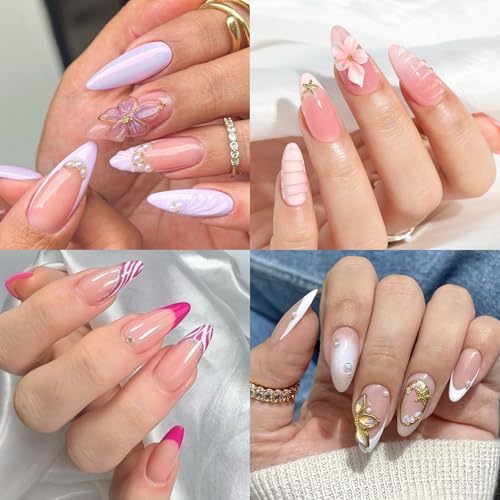 Almond Gel Nail Tips Set - Medium, 312pcs, Half Matte Finish, Variation A2