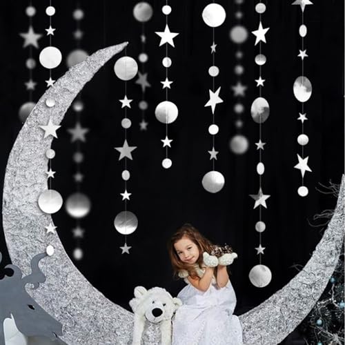 52 Feet Silver Star Circle Dot Decorations Glitter Backdrop Banner for Parties