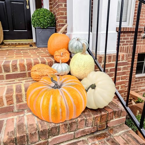 Large Artificial Pumpkin for Outdoors - Orange & White Stripe, 18.5in