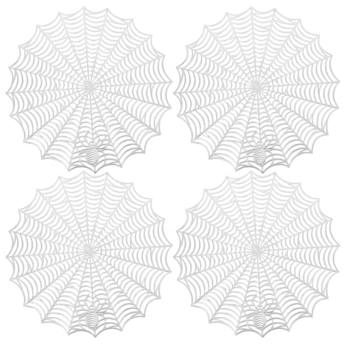 4-Pack Halloween Silver Spider Web Placemats Round Table Decor