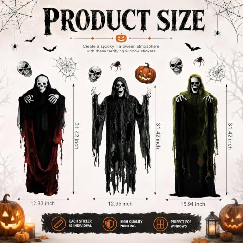 Extra Large Halloween Skeleton Window Clings - Spooky Decorative Decals for Glass