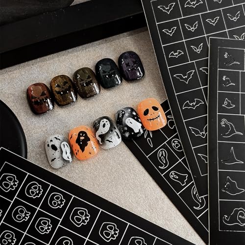 Halloween Nail Stickers & Airbrush Stencils - Spooky Bat Pumpkin Skeleton Design - Style 16