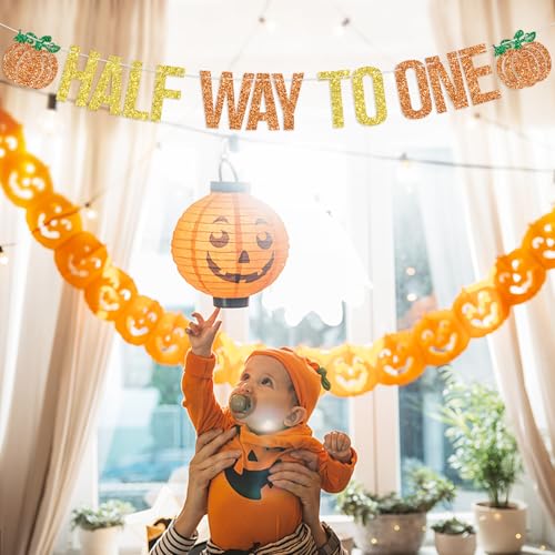 Fall Pumpkin Half Way to One Banner - Baby Shower & Birthday Decorations