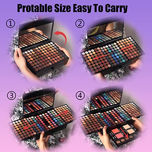 Women Makeup Kit 190 Colors Face Eyeshadow Blush Eyebrow Palette with Mirror