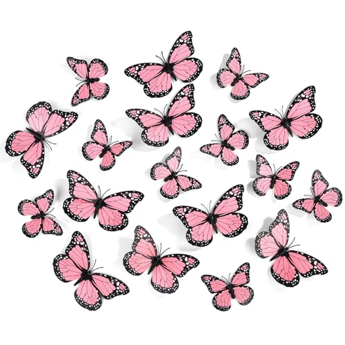 24Pcs Butterfly Magnets for Wall Refrigerator Craft Decor - Pink