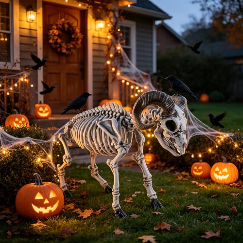 Halloween Skeleton Goat Decoration - 26 Inch Animal Skeleton for Haunted Decor - Variation: Goat