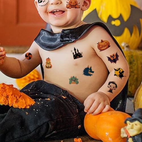 Kids Halloween Temporary Tattoos Set - 74 Waterproof & Non-Toxic Sheets