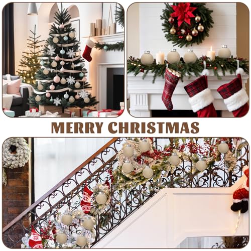 Beige Velvet Flocked Christmas Ornaments Set - 30pcs 2.36 Inch Holiday Decorations