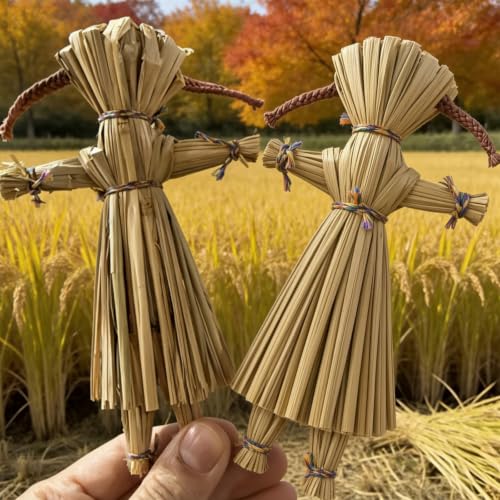Mini Straw Scarecrow for Garden - 7.1 Inch Fall Halloween Decor Doll, Indoor Outdoor, 1 Pack