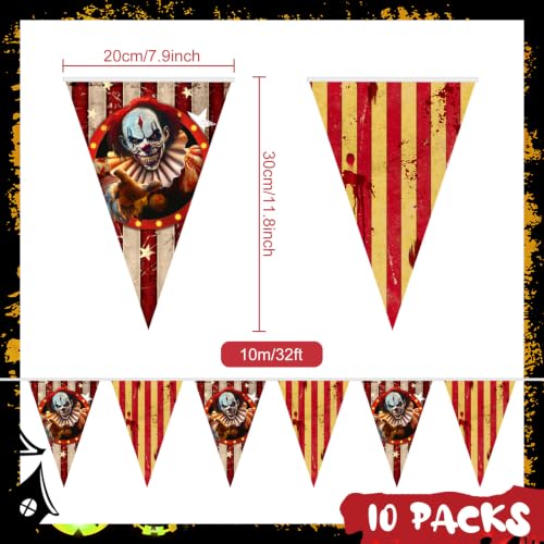 Creepy Striped Carnival Banner Flags - Halloween Party Decorations, 10 Pack