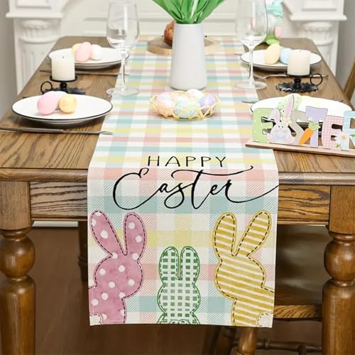 Easter Bunny Table Runner – Happy Easter Bunny Design, 13 x 72 Inches, Spring Kitchen Decor