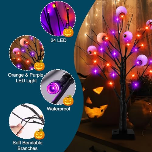 2FT Halloween Lighted Tree Set - Indoor Spooky Decor with 48 LEDs & Timer