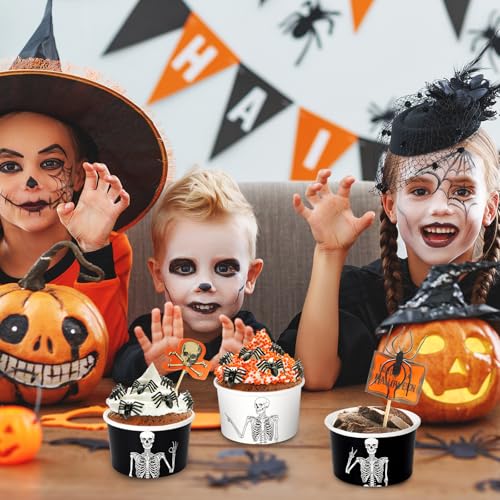 Halloween Skeleton Snack Cups - 50 Pack 8oz Disposable Black & White Party Bowls