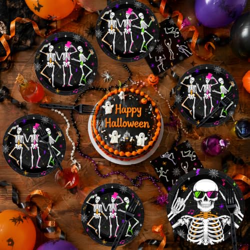 Halloween Skeleton Party Plates and Napkins Set - 96 Pieces