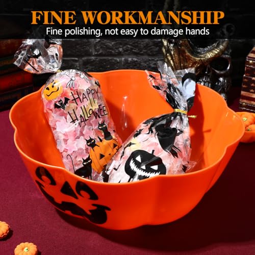 Large Halloween Trick or Treat Candy Bowl Pumpkin Decor Plastic Orange 11.6in