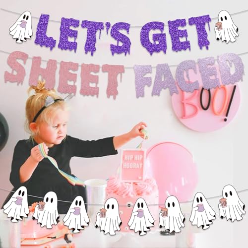 Halloween Pink Ghost Banner & Glitter Ghost Garland Set – Party Decorations