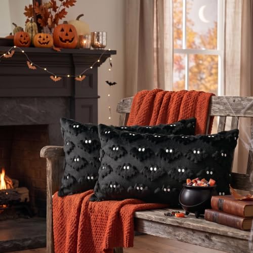 Halloween Pillow Covers 12x20 Inch Black Bat Decor Set of 2 - Variation Black1 / 20" x 12"