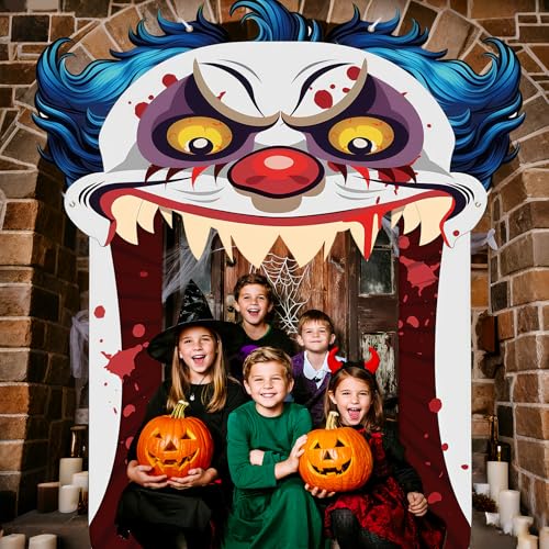 Halloween Creepy Clown Door Banner - Horror Scary Clown Backdrop for Party & Photo Booth