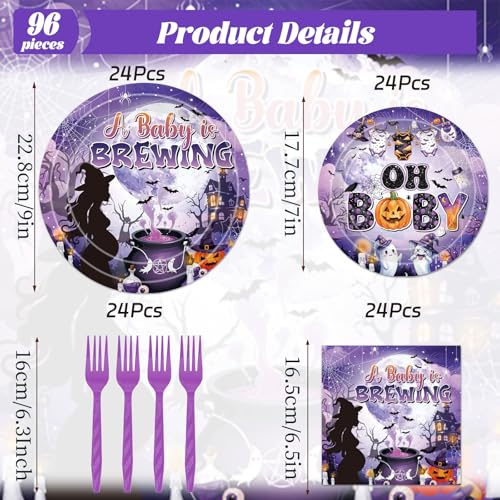 Halloween Baby Shower Decorations 96PCS Tableware Set - Black Pink Gender Reveal