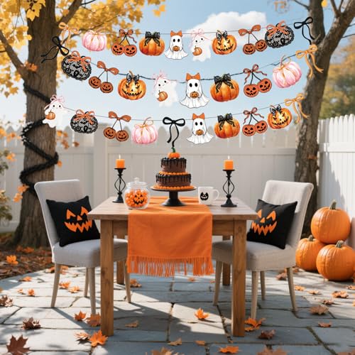 Halloween Party Decorations Bows and Pumpkins Banner - Orange Bow Halloween