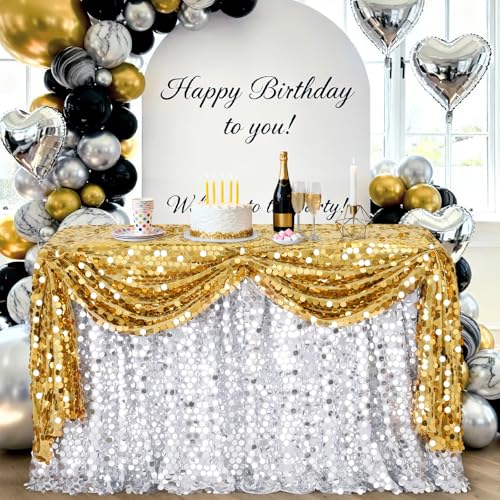 Silver Sequin Tablecloth - 50 x 102 Inches Rectangular Sparkle Fabric for Parties & Events