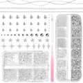 Silver Gothic Nail Studs & Pearl Set with Chain Cone Rivets - S2 Silver Pearls