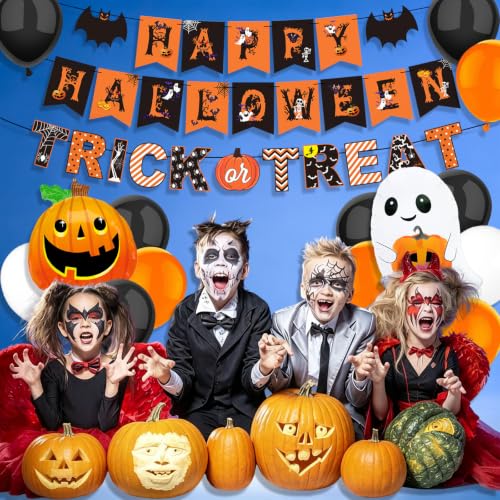 Pumpkin Halloween Party Decorations Set with Balloons & Banners - Spooky Theme