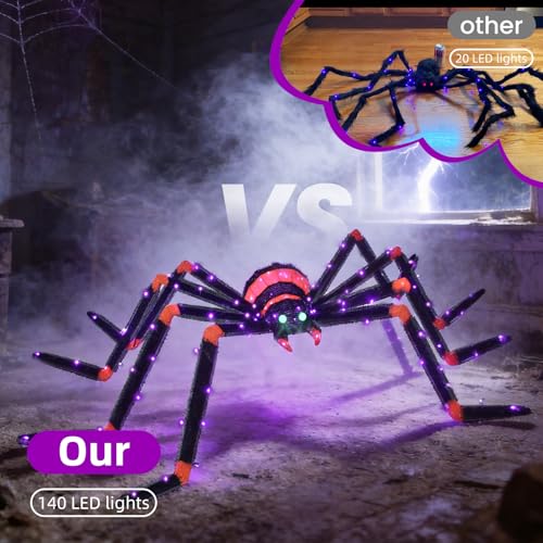 6.8 FT Light Up Outdoor Halloween Spider with Green Eyes and 140 LED Lights - Waterproof Yard Decor