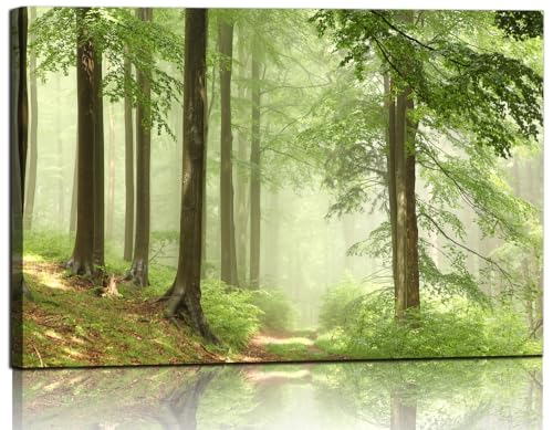 Serene Foggy Forest Canvas Wall Art - Tree & Mountain Landscape, 24x36 Inches