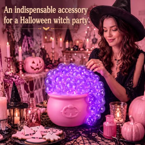 Pink Halloween Bubbling Cauldron Decor Set with Lights and Smoke Effect