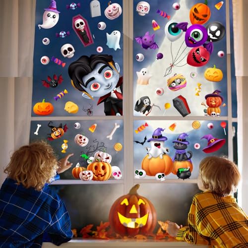 Halloween Window Clings Decorations - 9 Sheets Cartoon Pumpkin Ghost Bat Stickers