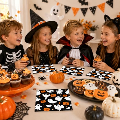 Halloween Ghost Pumpkin Paper Napkins - 50 Pack, 6.5in Spooky Party Decor