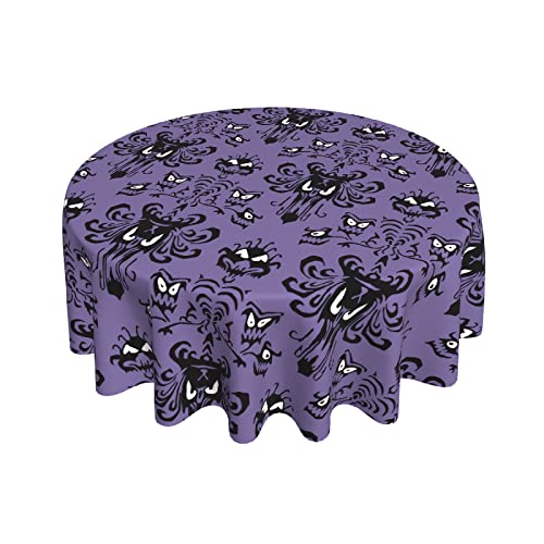 Purple Halloween Round Tablecloth 60 Inch - Haunted Mansion Ghost Decor
