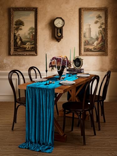 Peacock Blue Velvet Table Runner 20x120 Inches Set of 2 for Weddings & Events - Luxurious Decor