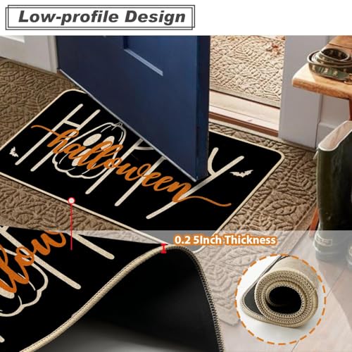 Halloween Pumpkin Kitchen Rugs Set of 2 - Spooky Pumpkins, 17x29 & 17x47 Inches