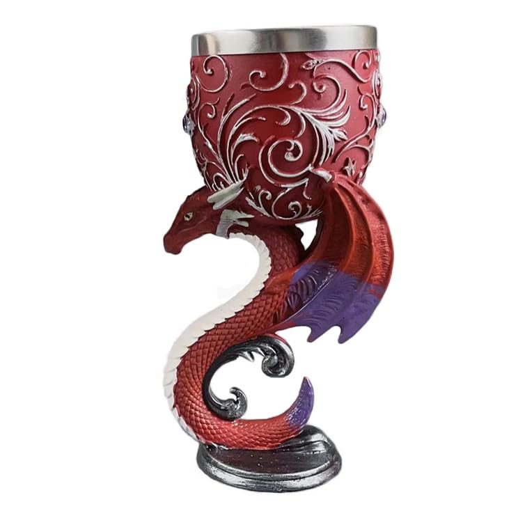 Retro Red Dragon Goblet - Gothic Wine Glass Resin & Stainless Steel, Party Decor - Red Dragon Cup