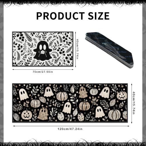 Halloween Kitchen Rugs Set - Ghost Black White Floor Mats - Variation of Black White Ghost