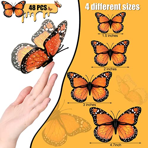 Magnetic Monarch Butterfly Wall Decals - 48 Pieces, Orange, 4 Sizes - Halloween & Autumn Decor