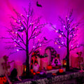 Halloween Black Tree with Orange & Purple Lights - 24 Inch Indoor Decor, Timer & USB Operated, Spooky Tabletop Decoration, 2 Pack