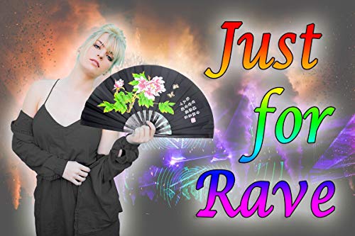 Large Folding Hand Fan with Fabric Case - Black Peony Rave & Festival Fan