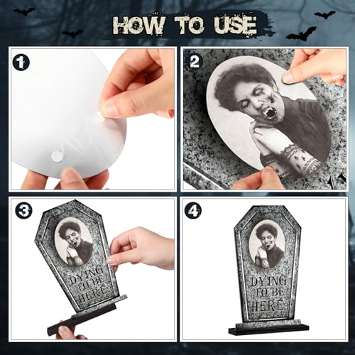 Halloween Tombstone Centerpieces with 3D Face Frames - Marble Finish, Set of 6