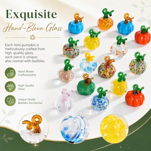 12pcs Fall Tree Ornaments - Hand-Blown Glass Pumpkins for Halloween & Thanksgiving - Pumpkin Hanging Decor