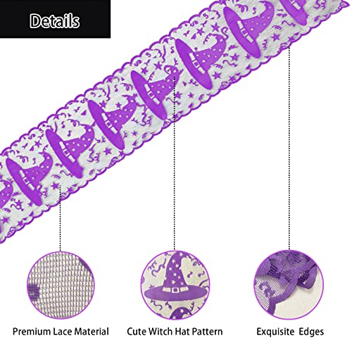 Halloween Table Runner Lace Witch Hat Decor for Party & Dinner - Purple