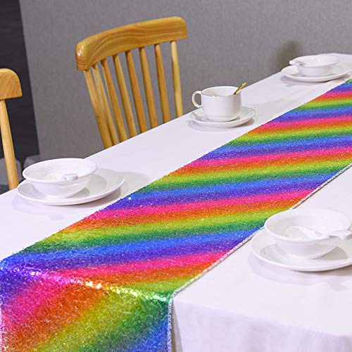 Rainbow Sequin Table Runner 12x71 Inches for Weddings Parties Holiday Decor