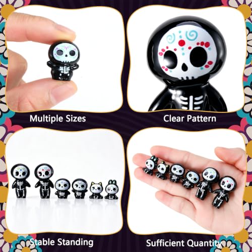Mini Resin Sugar Skull Figurines Set - Halloween Day of the Dead Decor