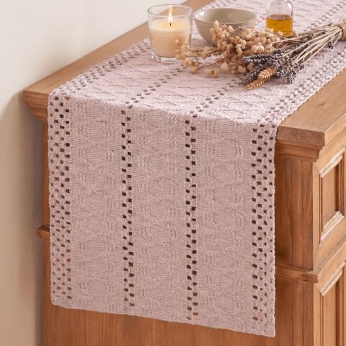 Pink Woven Farmhouse Table Runner 12x60 Inch - Artoid Mode