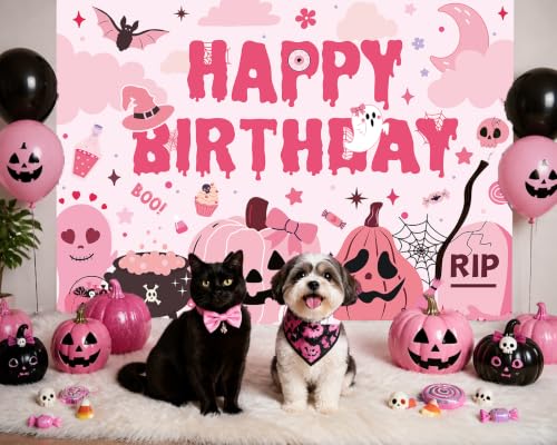 Pink Halloween Birthday Backdrop 6x4FT Spooky Cute Party Decorations