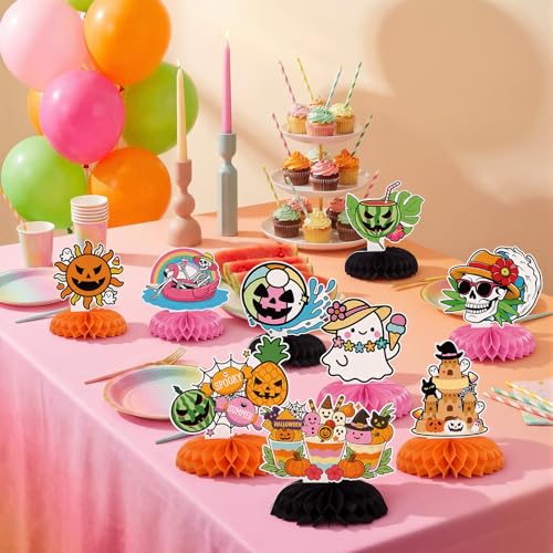 Summer Halloween Honeycomb Centerpieces Set - 9 Festive Table Decorations