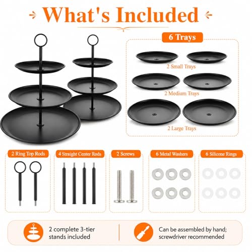 Black 3 Tier Cupcake Stand - Stainless Steel Dessert Display for Wedding & Party