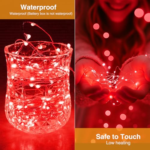 Fairy String Lights Battery Operated with Timer, 10FT, Red, 4 Pack